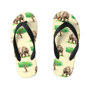 Watercolor Rhino: Hand Painted Pattern. Kid's Jandals