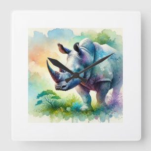 Watercolor Rhinoceros 050824AREF135 - Watercolor Square Wall Clock