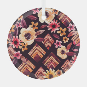 Watercolor rhombus: floral geometric pattern. glass tree decoration