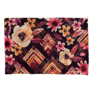 Watercolor rhombus: floral geometric pattern. pillowcase