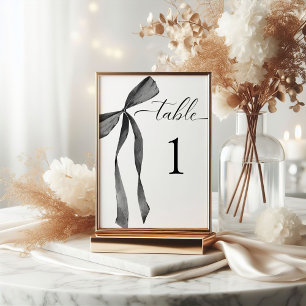 Watercolor Ribbon Bow Black and White Wedding Table Number