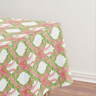 Watercolor Ribbon Bow Garland Lattice Christmas Tablecloth