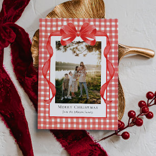 Watercolor Ribbon Gingham Holiday Greeting Card