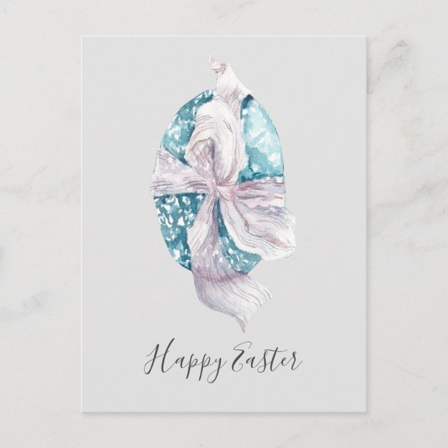 Watercolor Ribbon Wrapped Egg Easter Postcard (Front)
