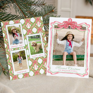 Watercolor Ric Rac Ribbon Bow Frame Christmas Holiday Card