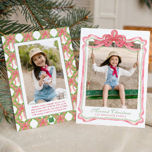 Watercolor Ric Rac Ribbon Bow Frame Christmas Holiday Card