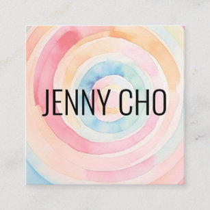 Watercolor Rings Abstract Minimalist Pink Blue  Square Business Card