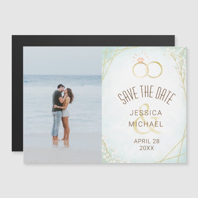Watercolor Rings Geometric Photo Save The Date Magnetic Invitation (Front/Back)
