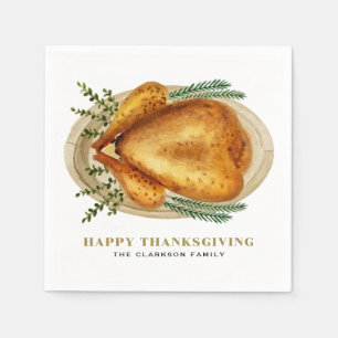 Watercolor Roasted Turkey Dinner Thanksgiving Napkin