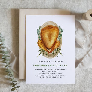 Watercolor Roasted Turkey Friendsgiving Dinner Invitation