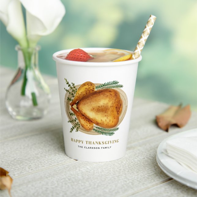 Watercolor Roasted Turkey Happy Thanksgiving Paper Cups (Insitu)