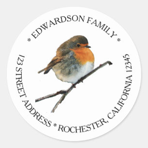 Watercolor Robin bird family name return address Classic Round Sticker