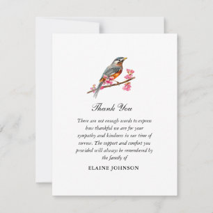 Watercolor Robin bird Funeral Photo Thank you Card