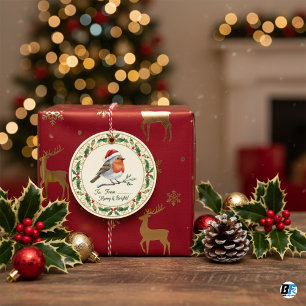Watercolor Robin & Holly Christmas Printable Favour Tags