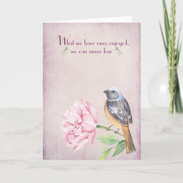 Watercolor Robin on Peony Sympathy Card (Front)