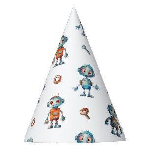 Watercolor Robot Kids Birthday White Party Hat