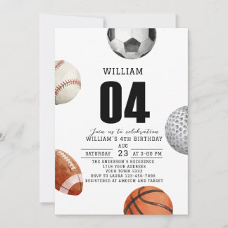 Watercolor Rockie year sports 4th birthday party Invitation