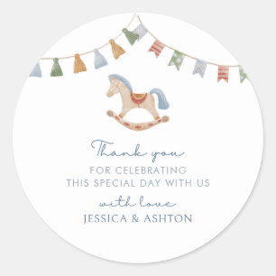 Watercolor Rocking Horese, Baby Shower  Classic Round Sticker
