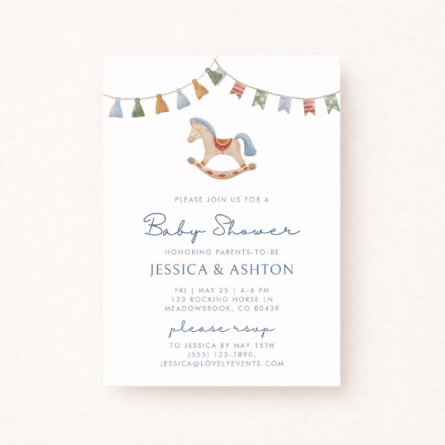 Watercolor Rocking Horese, Baby Shower  Invitation (Creator Uploaded)