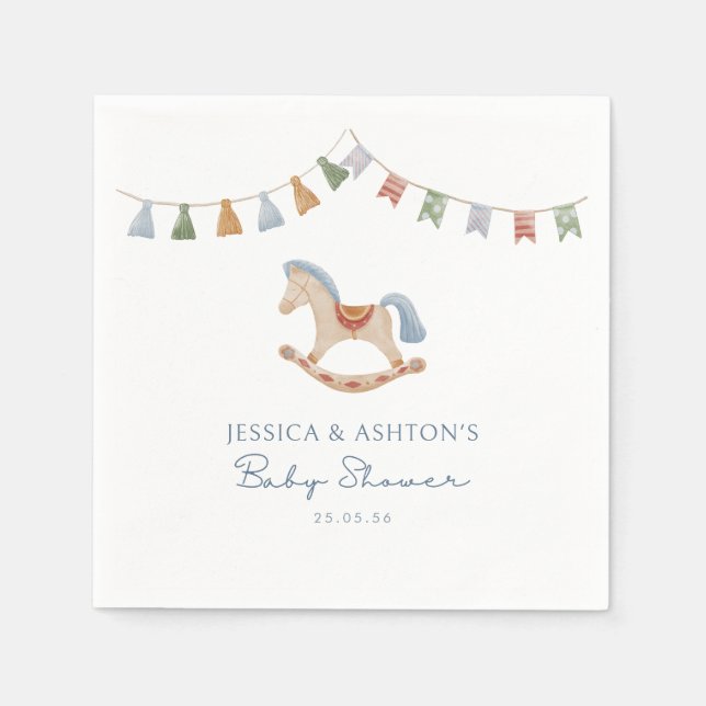Watercolor Rocking Horse, Baby Shower Napkin (Front)