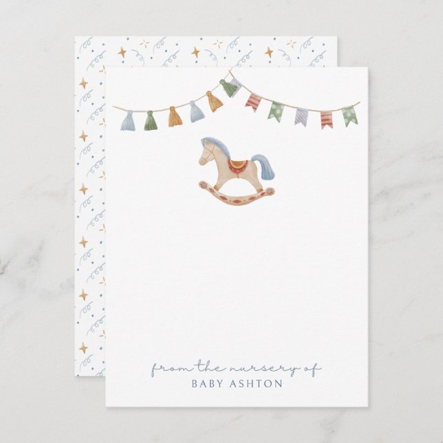 Watercolor Rocking Horse, from the nursery of card (Front/Back)