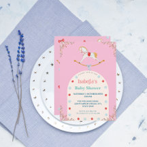 Watercolor Rocking Horse Pink Baby Shower