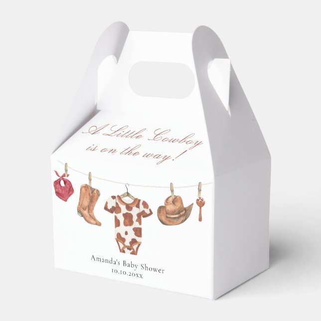 Watercolor Rodeo Western Cowboy Baby Shower Favour Box (Front Side)