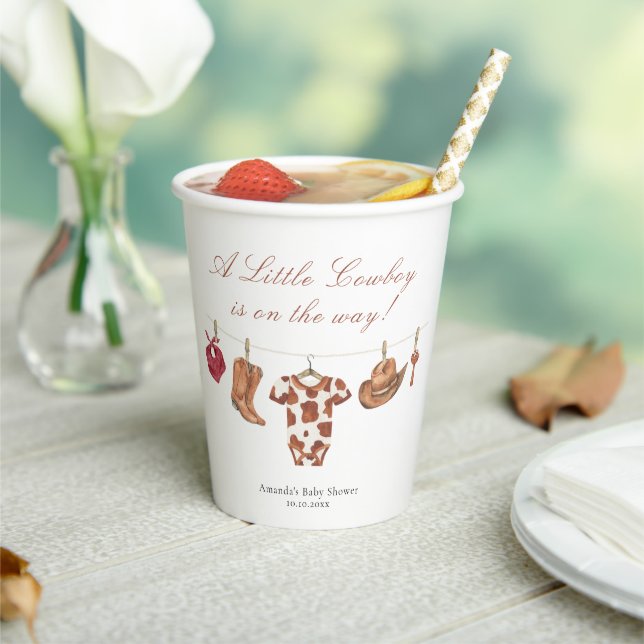 Watercolor Rodeo Western Cowboy Baby Shower Paper Cups (Insitu)