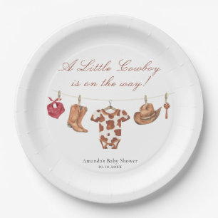Watercolor Rodeo Western Cowboy Baby Shower Paper Plate