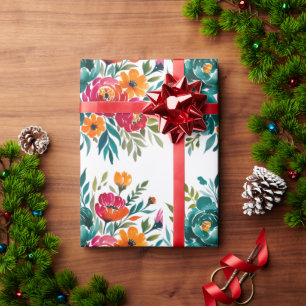 Watercolor Romance: A Colourful Blooms Wedding Wrapping Paper