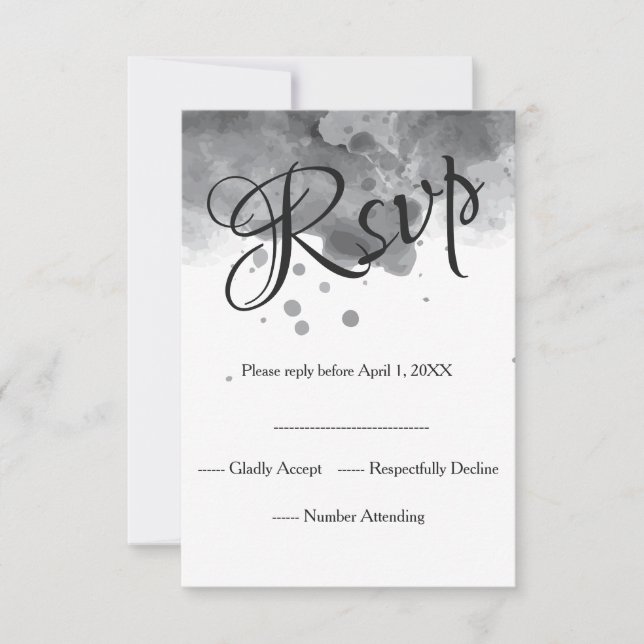 Watercolor Romantic black wedding RSVP Card (Front)