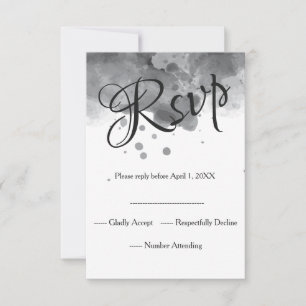 Watercolor Romantic black wedding RSVP Card