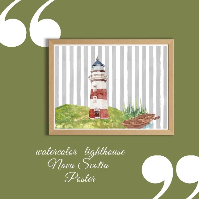 watercolor romantic Lighthouse grey white stripes  Poster (watercolor Lighthouse Poster by wedding Hobinishop)