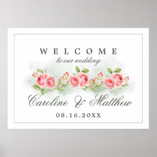 Watercolor Romantic Roses Wedding Welcome Sign