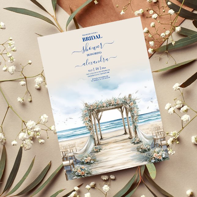 Watercolor Romantic Summer Ocean Bridal Invitation (Creator Uploaded)