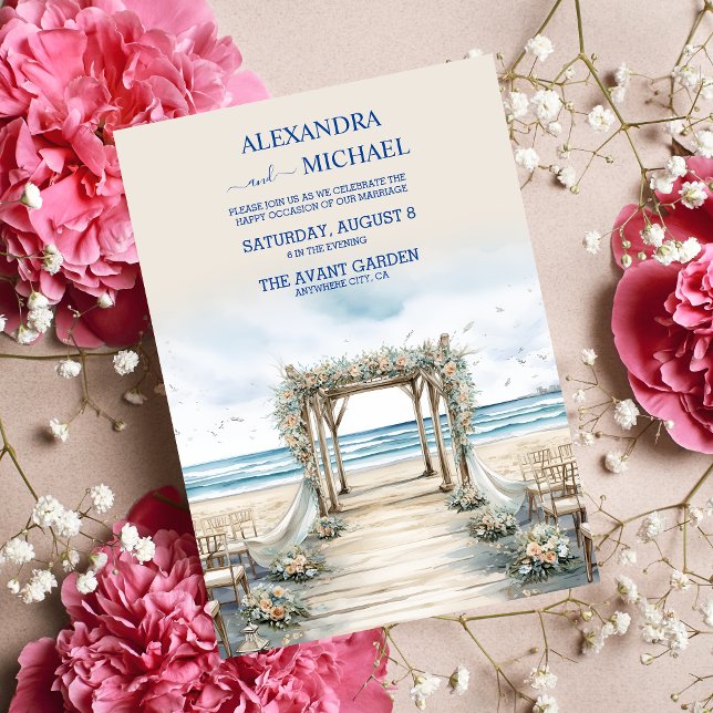 Watercolor Romantic Summer Ocean Wedding Invitation (Creator Uploaded)