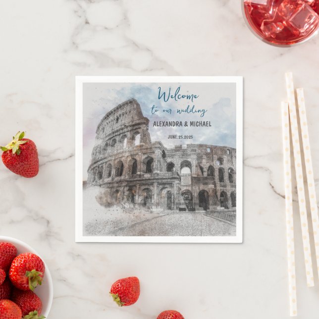 Watercolor Rome Italy Napkins – Colosseum & Italia (Insitu)