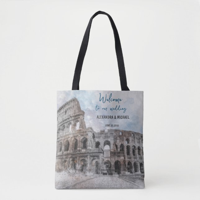 Watercolor Rome, Italy Tote Bag (Front)