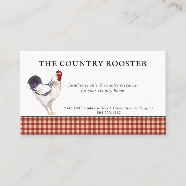 Watercolor Rooster Farmhouse Country  Business Card (Front)