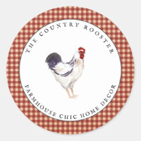 Watercolor Rooster Farmhouse Country Round Label