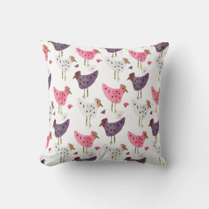 Watercolor Rooster Floral Pattern Cushion