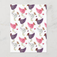 Watercolor Rooster Floral Pattern