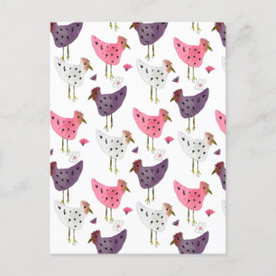 Watercolor Rooster Floral Pattern Postcard