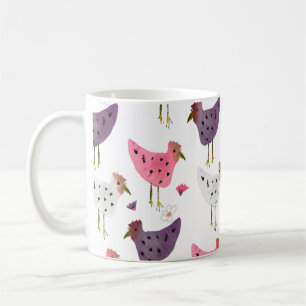 Watercolor Rooster Pink Purple Floral Pattern   Coffee Mug