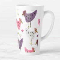 Watercolor Rooster Pink Purple Floral Pattern