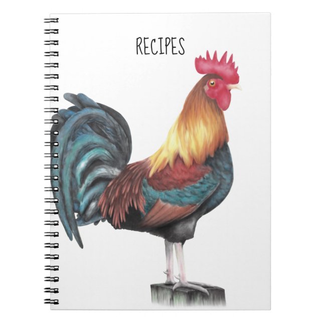 Watercolor Rooster Recipe Notebook (Front)