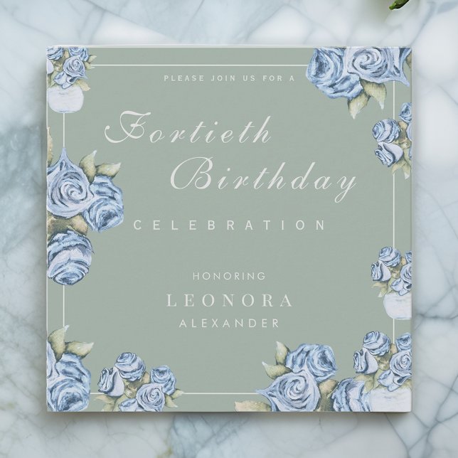 Watercolor Rose ANY Milestone Floral Birthday Invitation (Creator Uploaded)