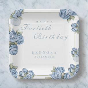 Watercolor Rose ANY Milestone Floral Birthday Paper Plate