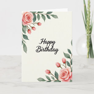 Watercolor Rose Birthday Card