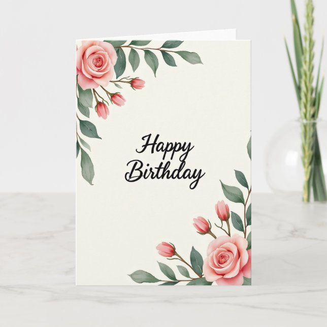 Watercolor Rose Birthday Card (Front)